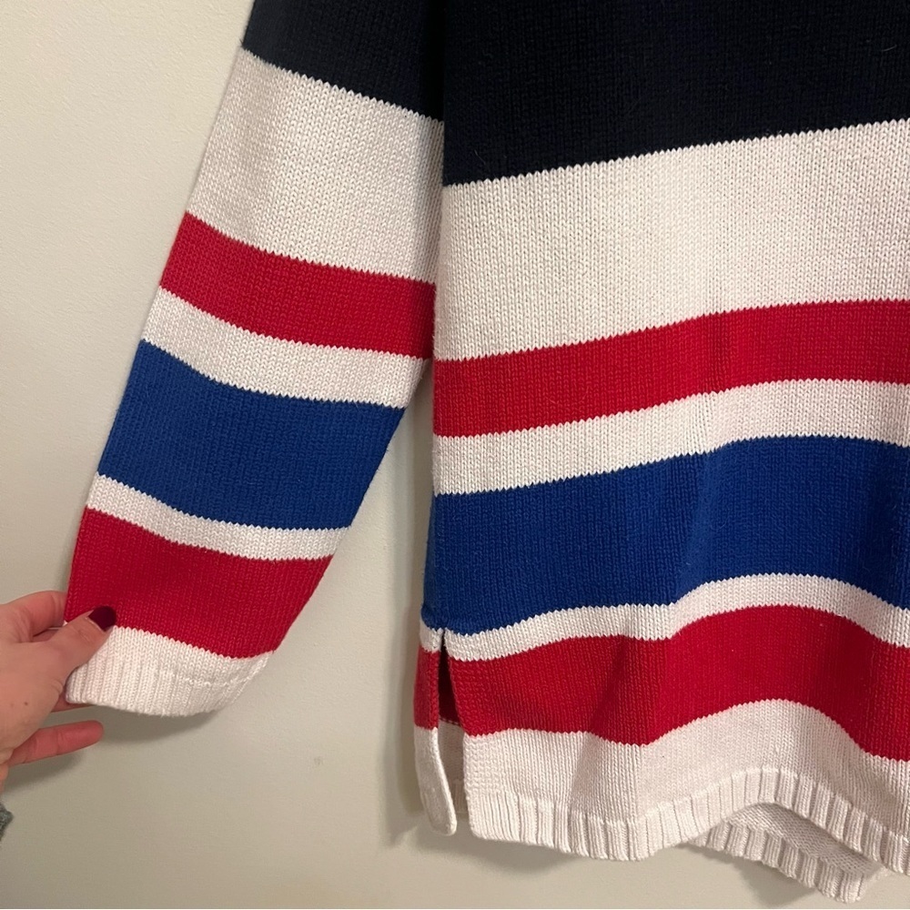 Casual Corner Women’s V-Neck Sweater 100% Cotton Classic Striped 4th of July - Picture 4 of 5